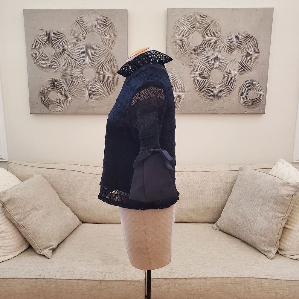 Alpha & Omega | Satin Cuff Lace Blouse - size Medium in Black - Picture 8 of 14